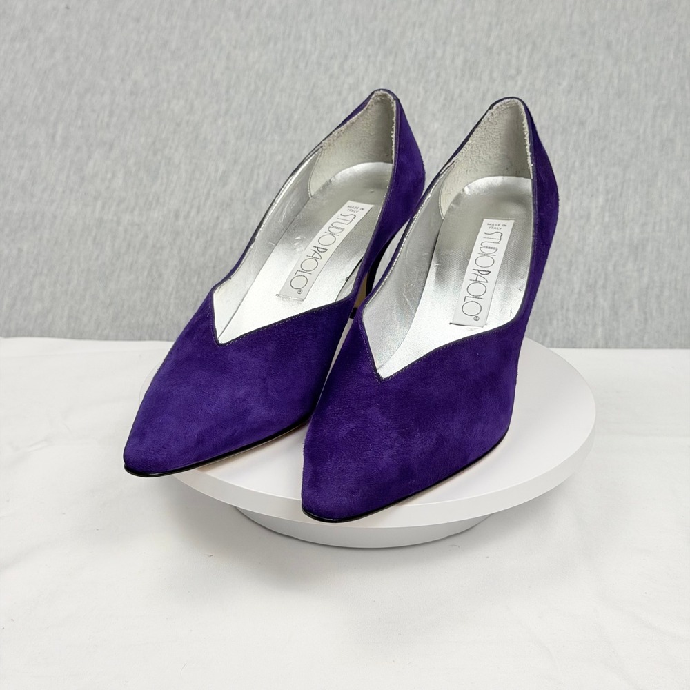 Studio Paolo Purple Suede V-Cut Pointed Toe Kitten Heels Made in Italy 8.5 AA